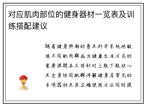 对应肌肉部位的健身器材一览表及训练搭配建议